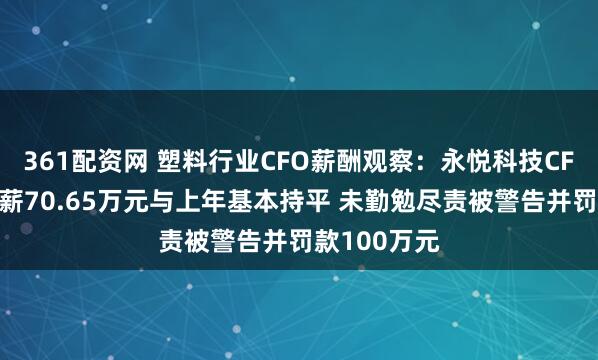 361配资网 塑料行业CFO薪酬观察：永悦科技CFO朱水宝年薪70.65万元与上年基本持平 未勤勉尽责被警告并罚款100万元
